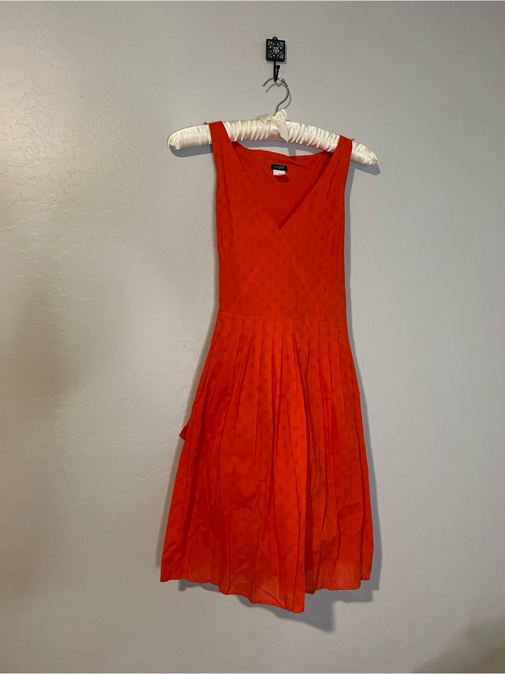 J. Crew Bright Coral V-Neck Pleated Sundress